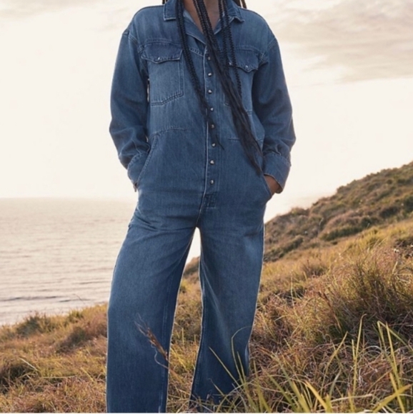Free People Denim - Free People "We the Free" The Townes Coverall Medium Wash Denim Jumpsuit L